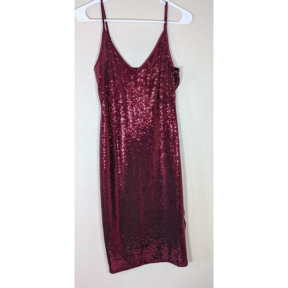 Express XL Burgundy Red Sequin Slip Dress Spaghetti Strap Holiday Party Dress - Picture 2 of 6